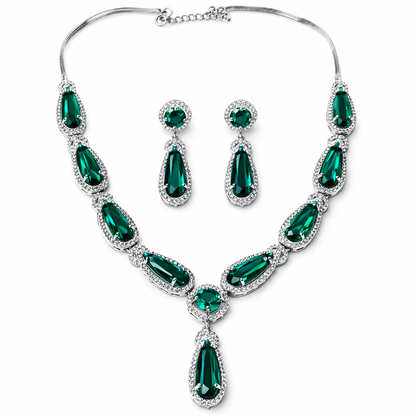 Sea Green Topaz Cubic Zirconia American Diamond Silver Plated Necklace Set