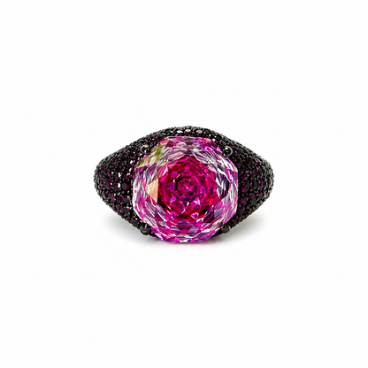 Fuchsia White Pink Topaz Cubic Zirconia Pink Ice Cut American Diamond Victorian Plated Adjustable Ring