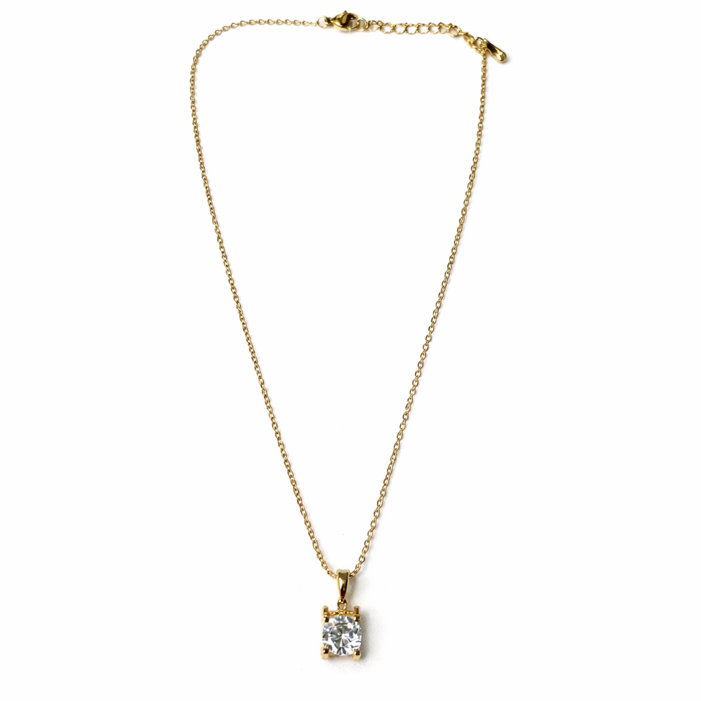 Solitaire Cubic Zirconia American Diamond Gold Plated Anti-Tarnish Necklace