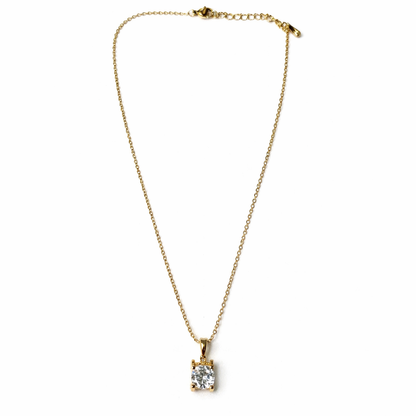 Solitaire Cubic Zirconia American Diamond Gold Plated Anti-Tarnish Necklace