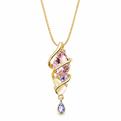 Light Purple Amethyst & Pink Topaz Cubic Zirconia American Diamond Gold Plated Pendant Set