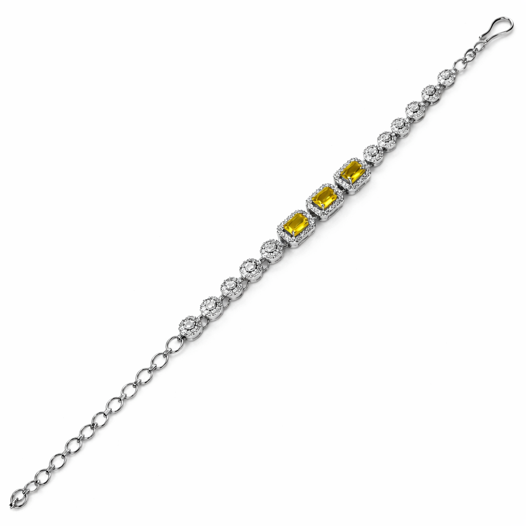 Yellow Topaz Cubic Zirconia American Diamond Silver Plated Bracelet