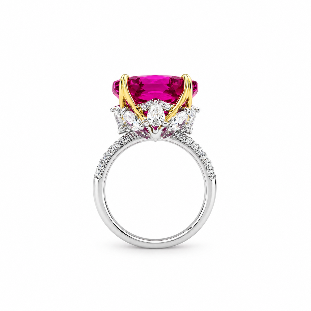 Fuchsia White Pink Topaz Cubic Zirconia Ice Cut American Diamond Gold/Silver Plated Adjustable Ring
