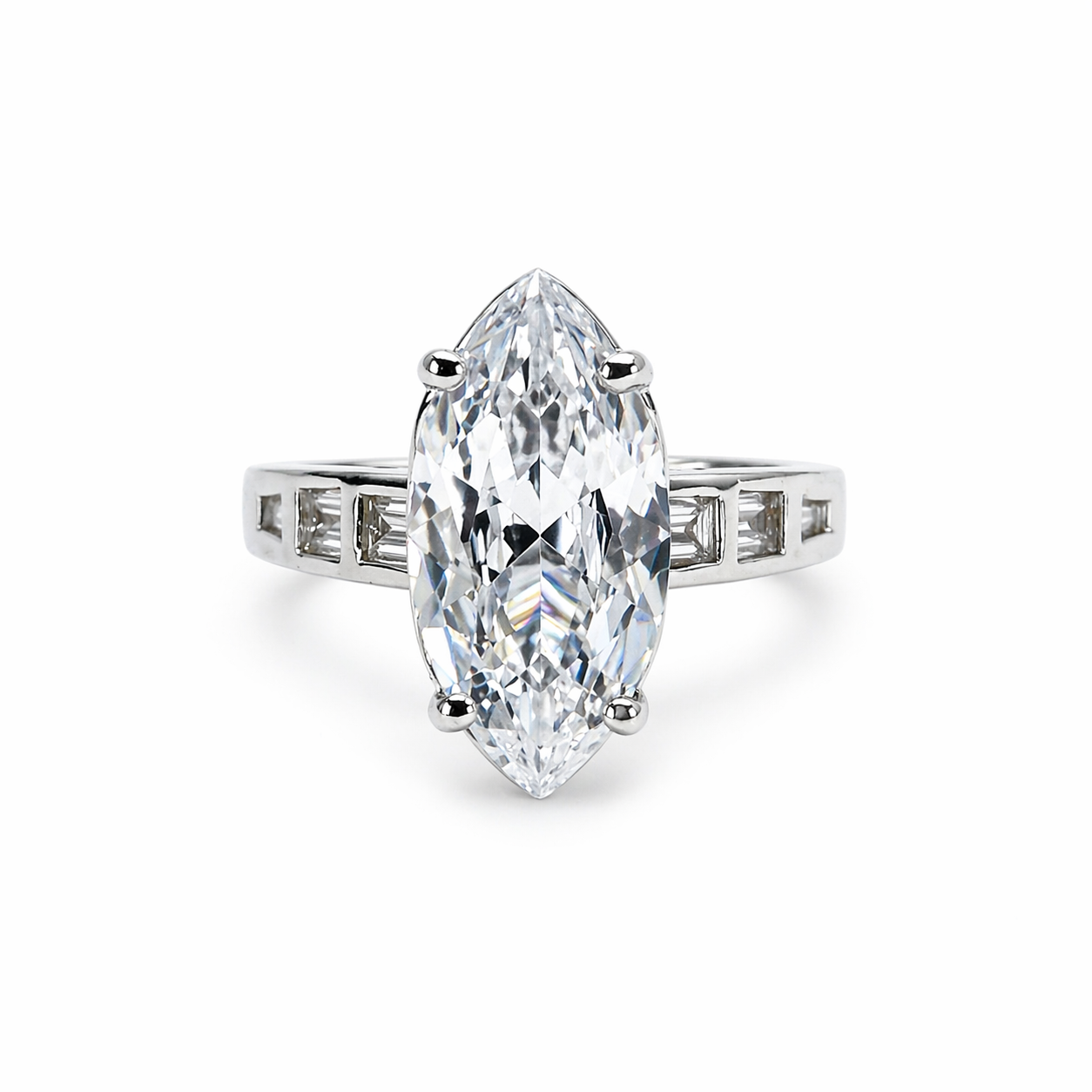 White Cubic Zirconia Ice Cut American Diamond Silver Plated Adjustable Ring