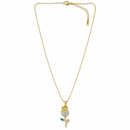 Green Emerald & Yellow Topaz Cubic Zirconia Flower Design American Diamond Gold Plated Stainless Steel Necklace