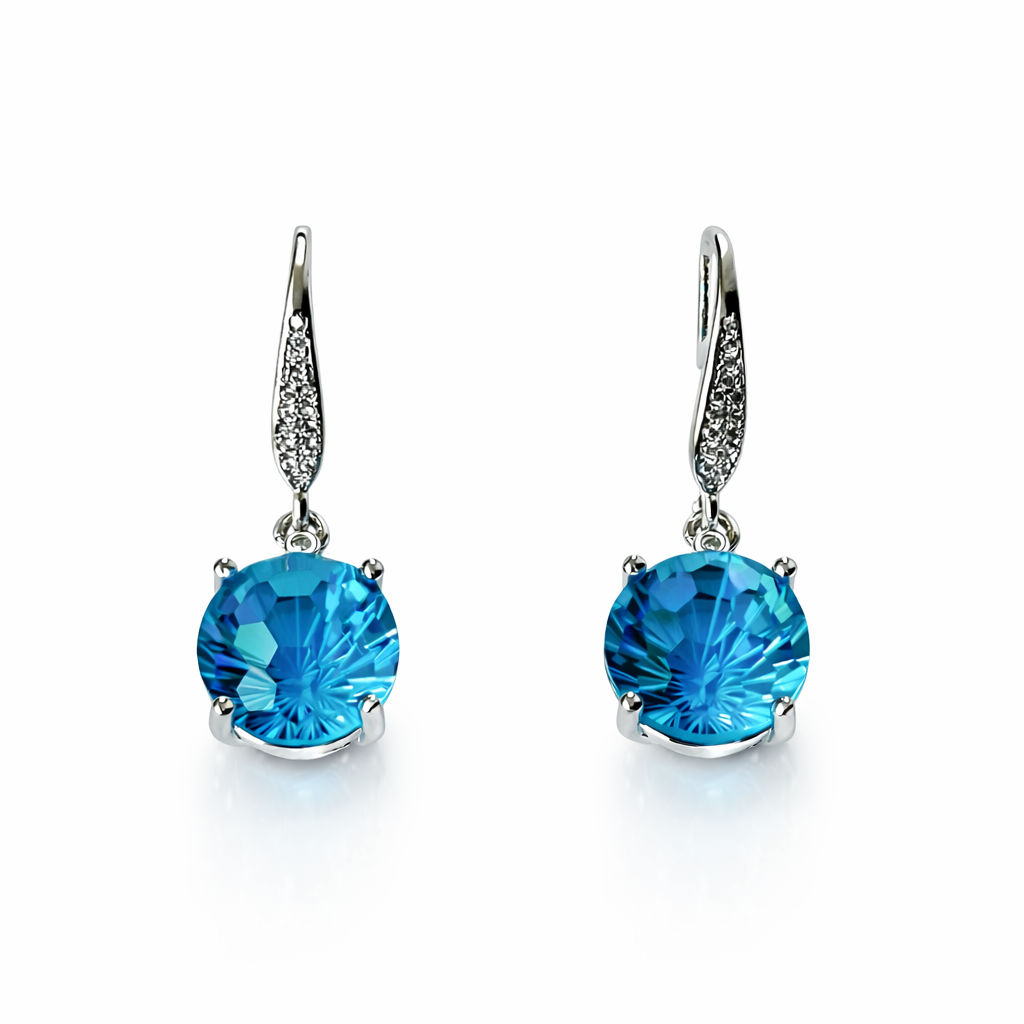Aqua Blue Sapphire Cubic Zirconia American Diamond Silver Plated Pendant Set Combo