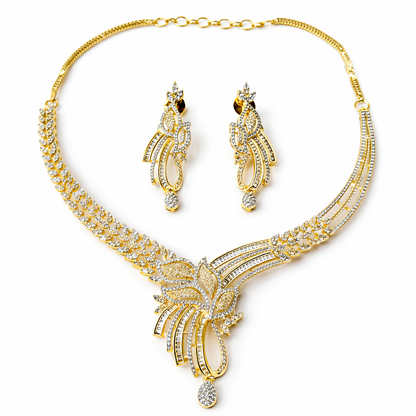 Solitaire Cubic Zirconia American Diamond Gold/Silver Plated Necklace Set