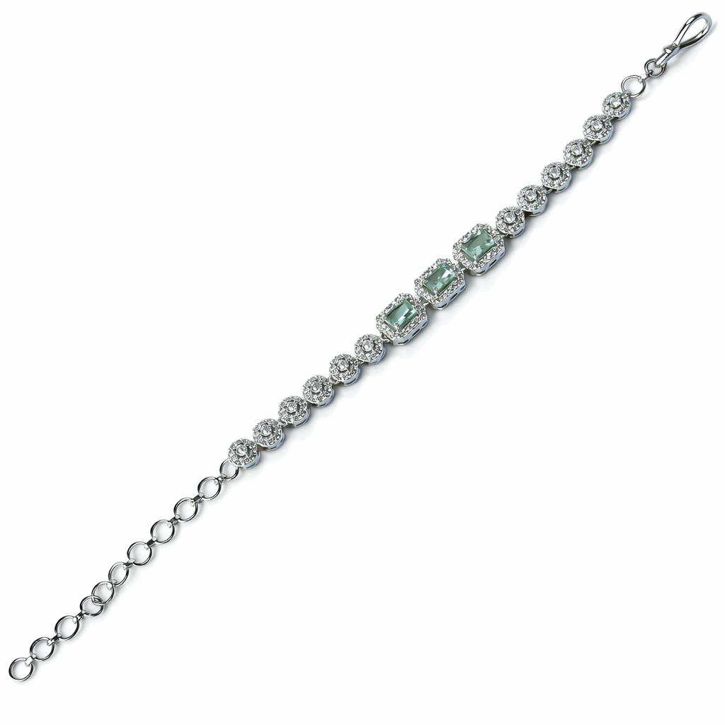 Sea Green Topaz Cubic Zirconia American Diamond Silver Plated Bracelet