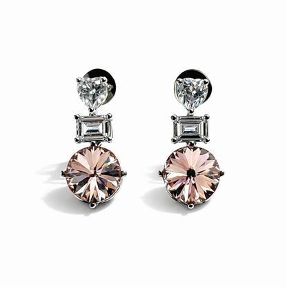 Light Peach Swarovski Crystal American Diamond Silver Plated Earrings
