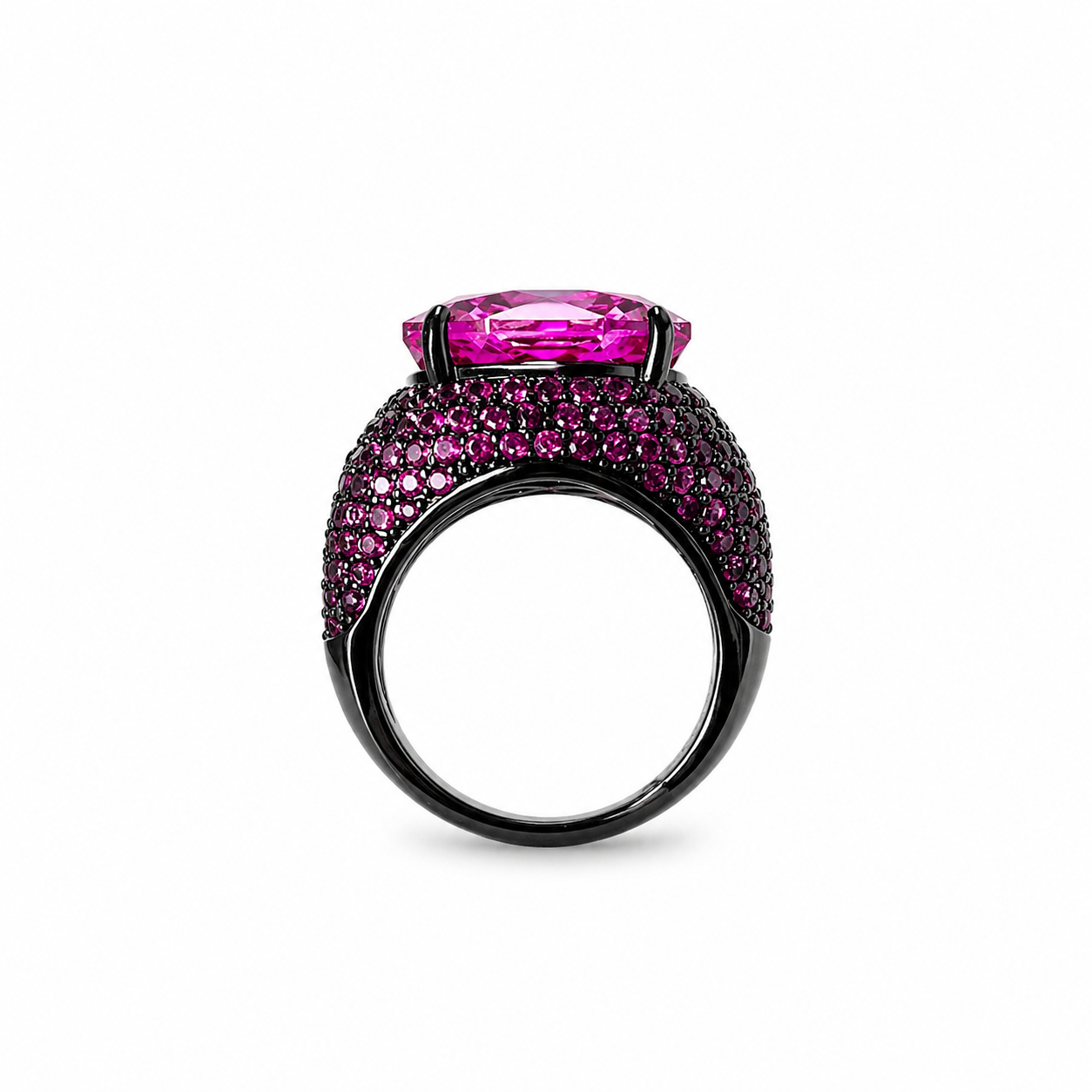 Fuchsia White Pink Topaz Cubic Zirconia Pink Ice Cut American Diamond Victorian Plated Adjustable Ring