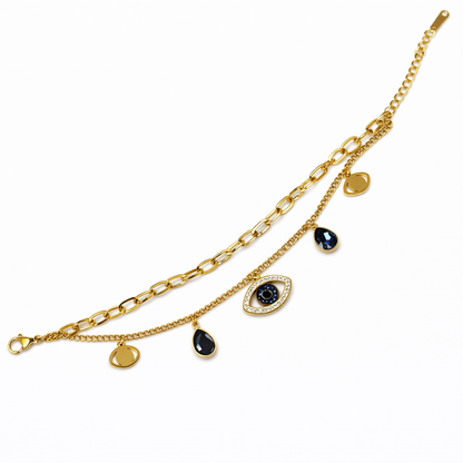 Evil Eye Blue Sapphire Cubic Zirconia American Diamond Gold Plated Anti-Tarnish Bracelet