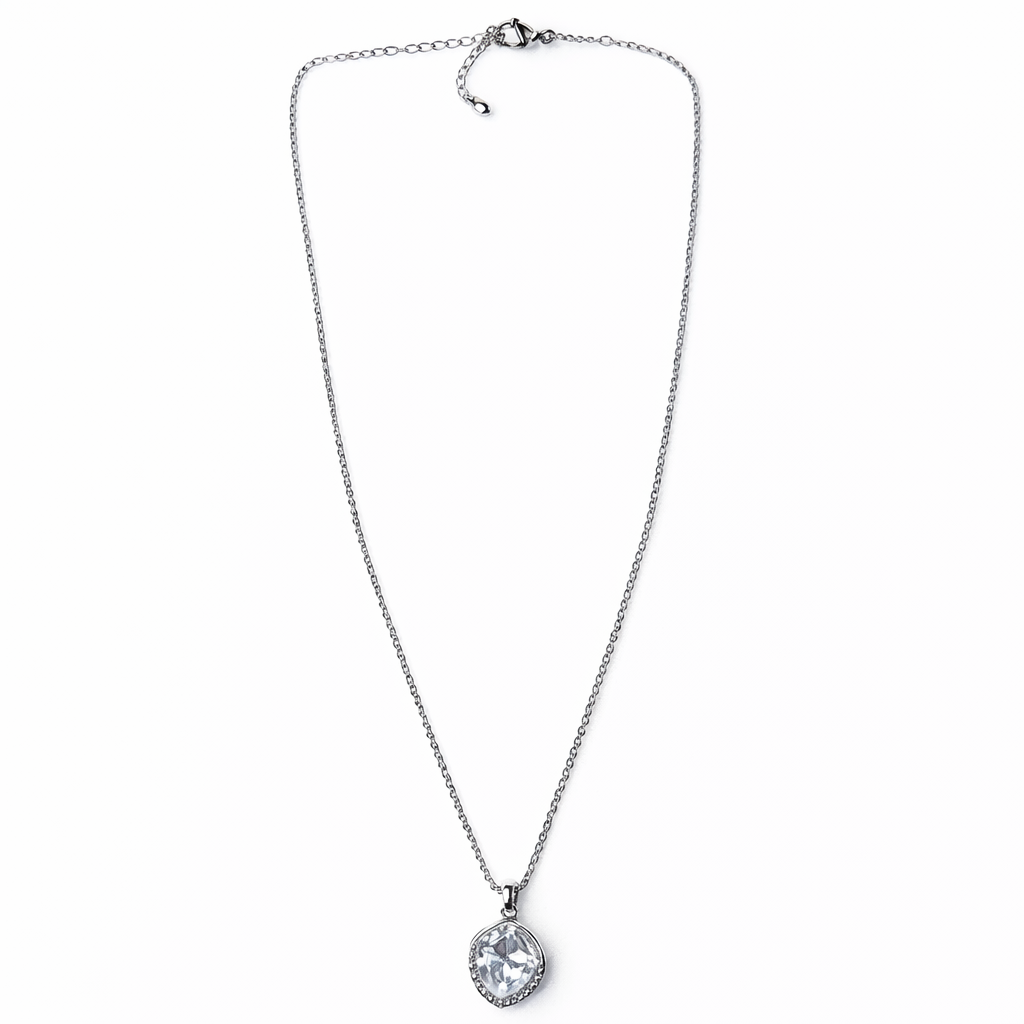 Solitaire American Diamond Silver Plated Anti-Tarnish Necklace
