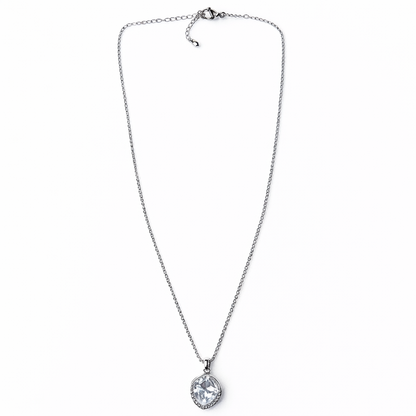 Solitaire American Diamond Silver Plated Anti-Tarnish Necklace