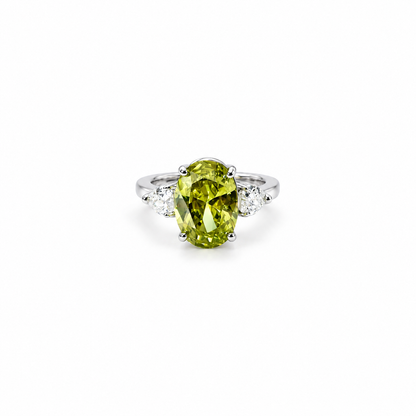 Olive Green Cubic Zirconia Ice Cut American Diamond Silver Plated Adjustable Ring