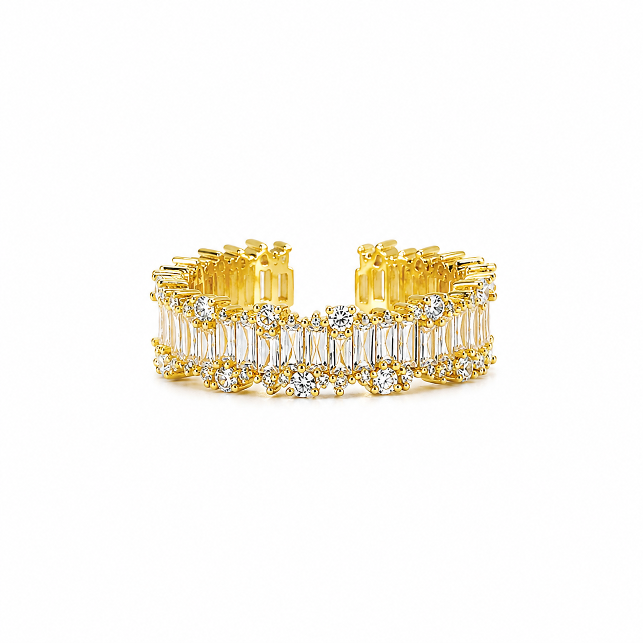 Solitaire Cubic Zirconia American Diamond Gold Plated Adjustable Ring