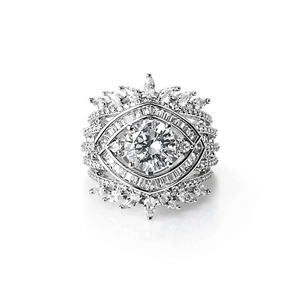 Solitaire Cubic Zirconia American Diamond Silver Plated Adjustable Ring