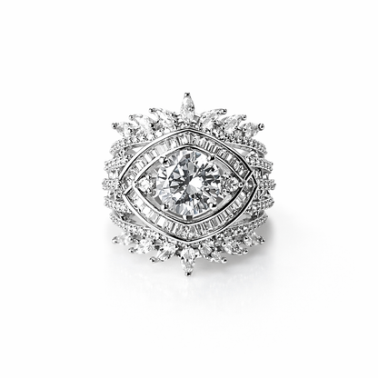 Solitaire Cubic Zirconia American Diamond Silver Plated Adjustable Ring