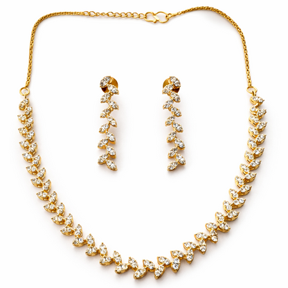 Solitaire Cubic Zirconia American Diamond Gold Plated Necklace Set