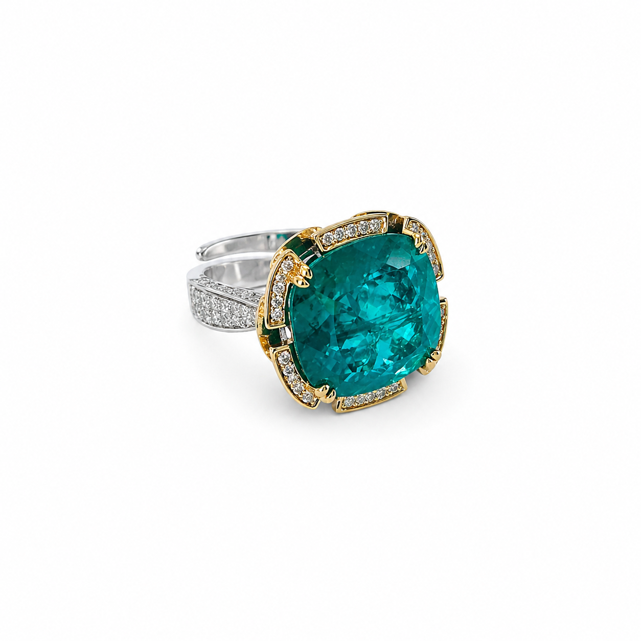 Sea Green Topaz Doublet Stone Zirconia Ice Cut American Diamond Gold/Silver Plated Adjustable Ring