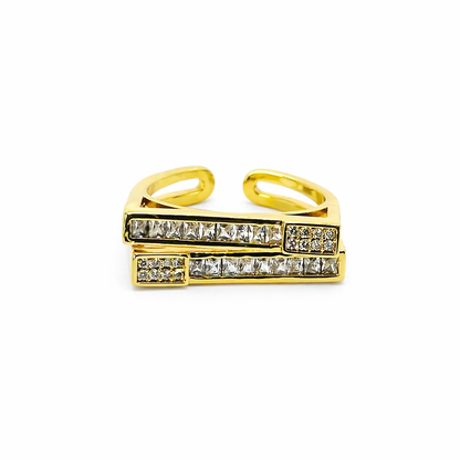 Asymmetric American Diamond Gold Plated Adjustable Ring