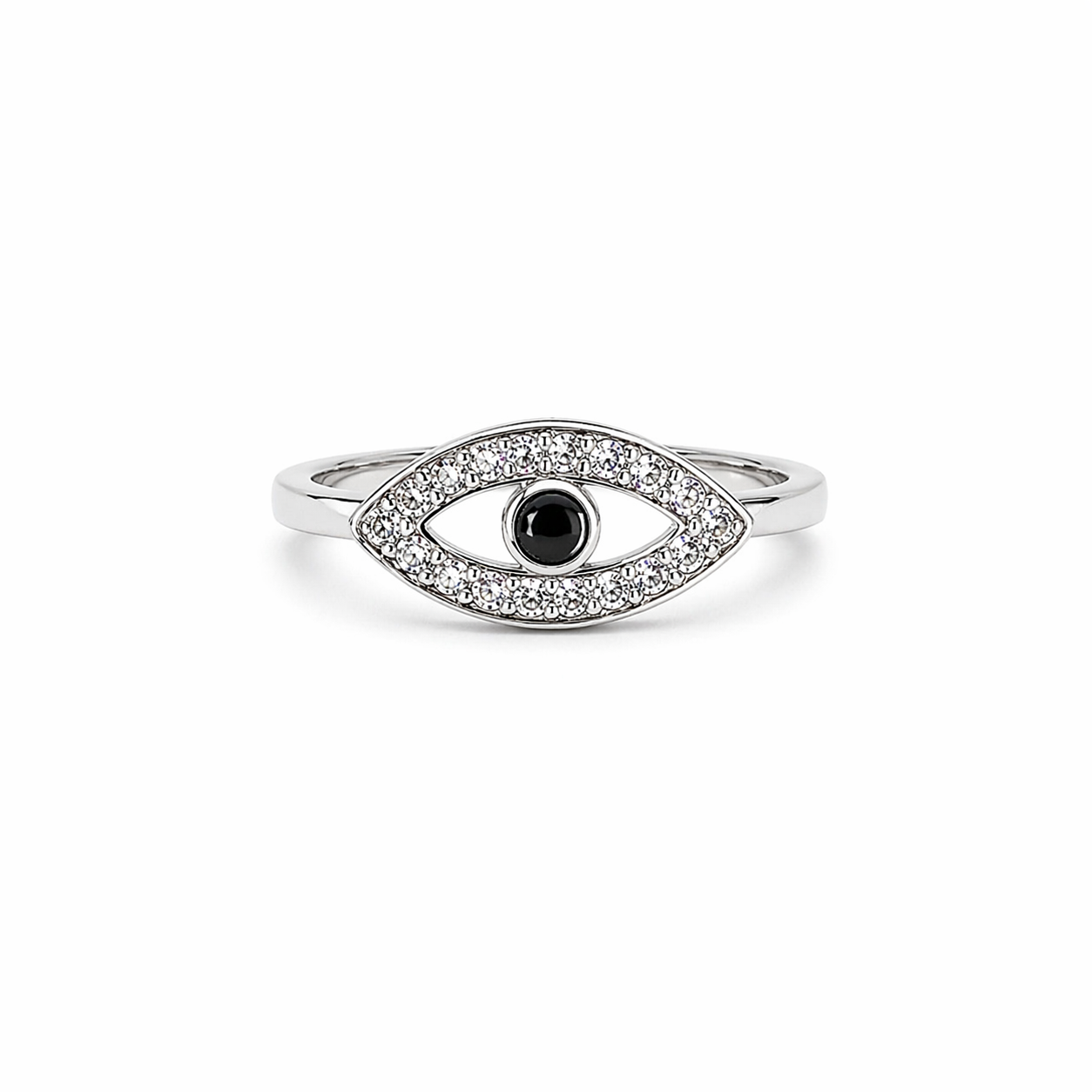 Evil Eye American Diamond Silver Plated Anti-Tarnish Adjustable Ring