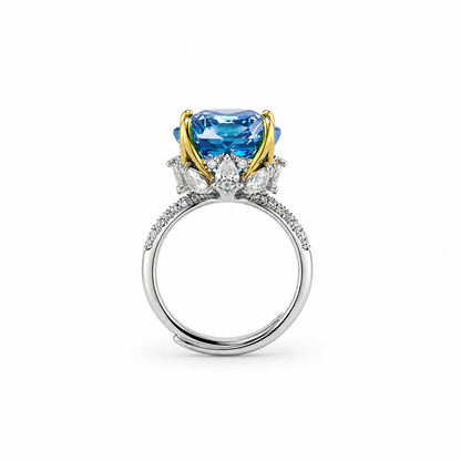 Aqua Blue Vitrail Sapphire Cubic Zirconia Ice Cut American Diamond Gold/Silver Plated Adjustable Ring