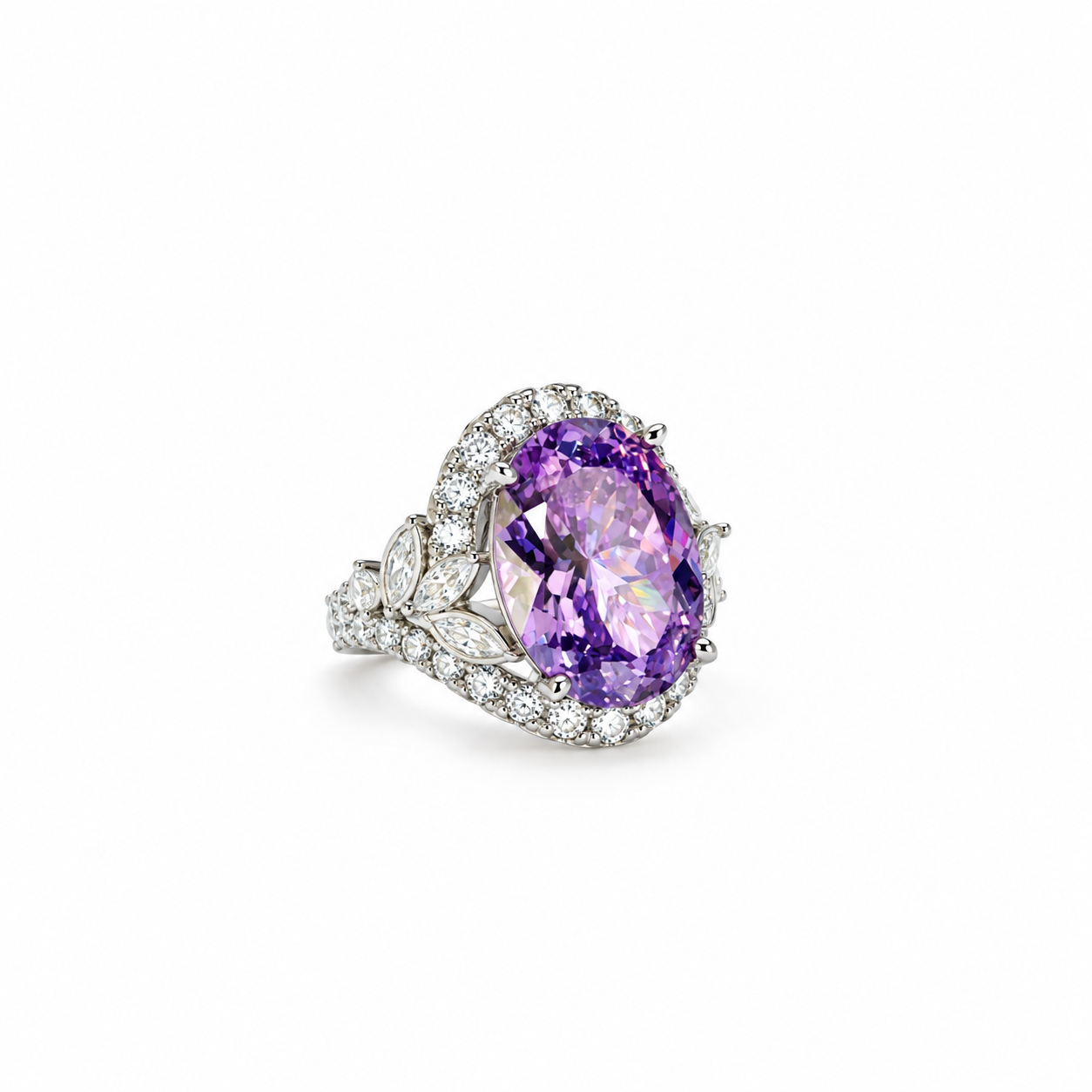 Purple Amethyst Cubic Zirconia Ice Cut American Diamond Silver Plated Adjustable Ring