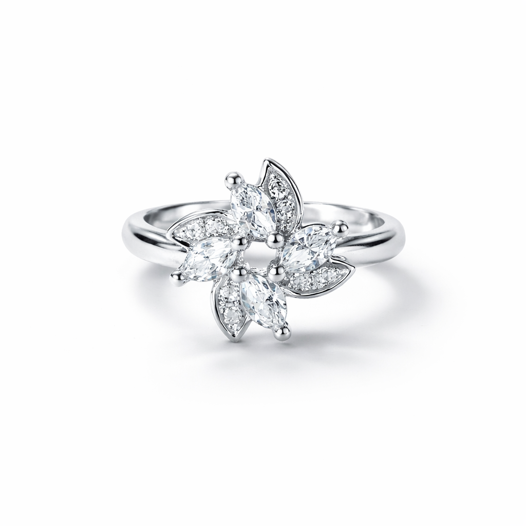 Solitaire Cubic Zirconia American Diamond Silver Plated Adjustable Ring