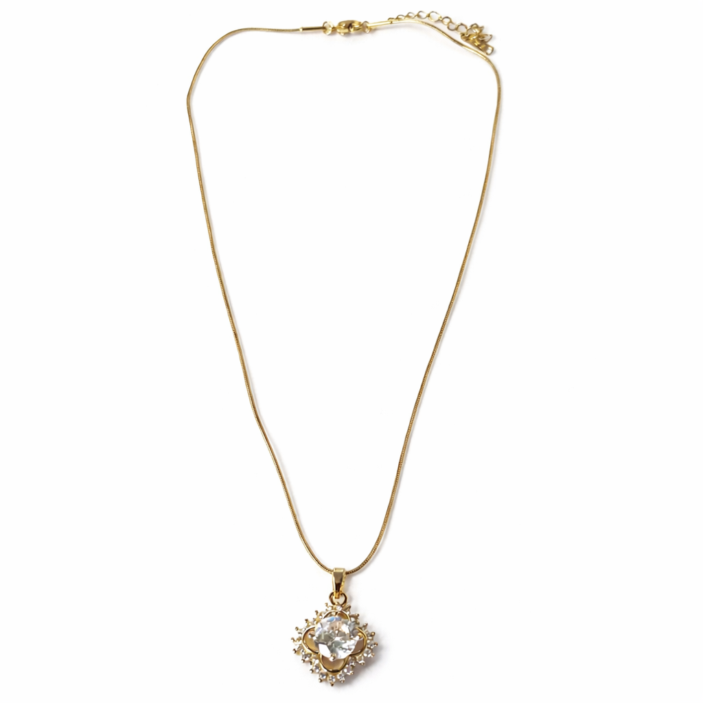 Solitaire Cubic Zirconia American Diamond Gold Plated Anti-Tarnish Necklace