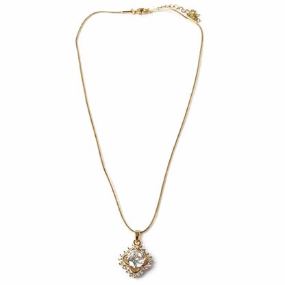 Solitaire Cubic Zirconia American Diamond Gold Plated Anti-Tarnish Necklace