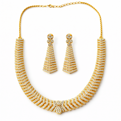 Solitaire Cubic Zirconia American Diamond Gold/Silver Plated Necklace Set