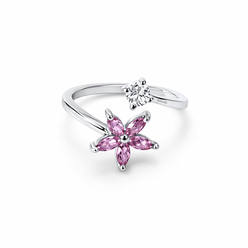 Pink Topaz Cubic Zirconia American Diamond Silver Plated Adjustable Ring