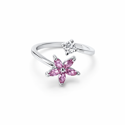 Pink Topaz Cubic Zirconia American Diamond Silver Plated Adjustable Ring