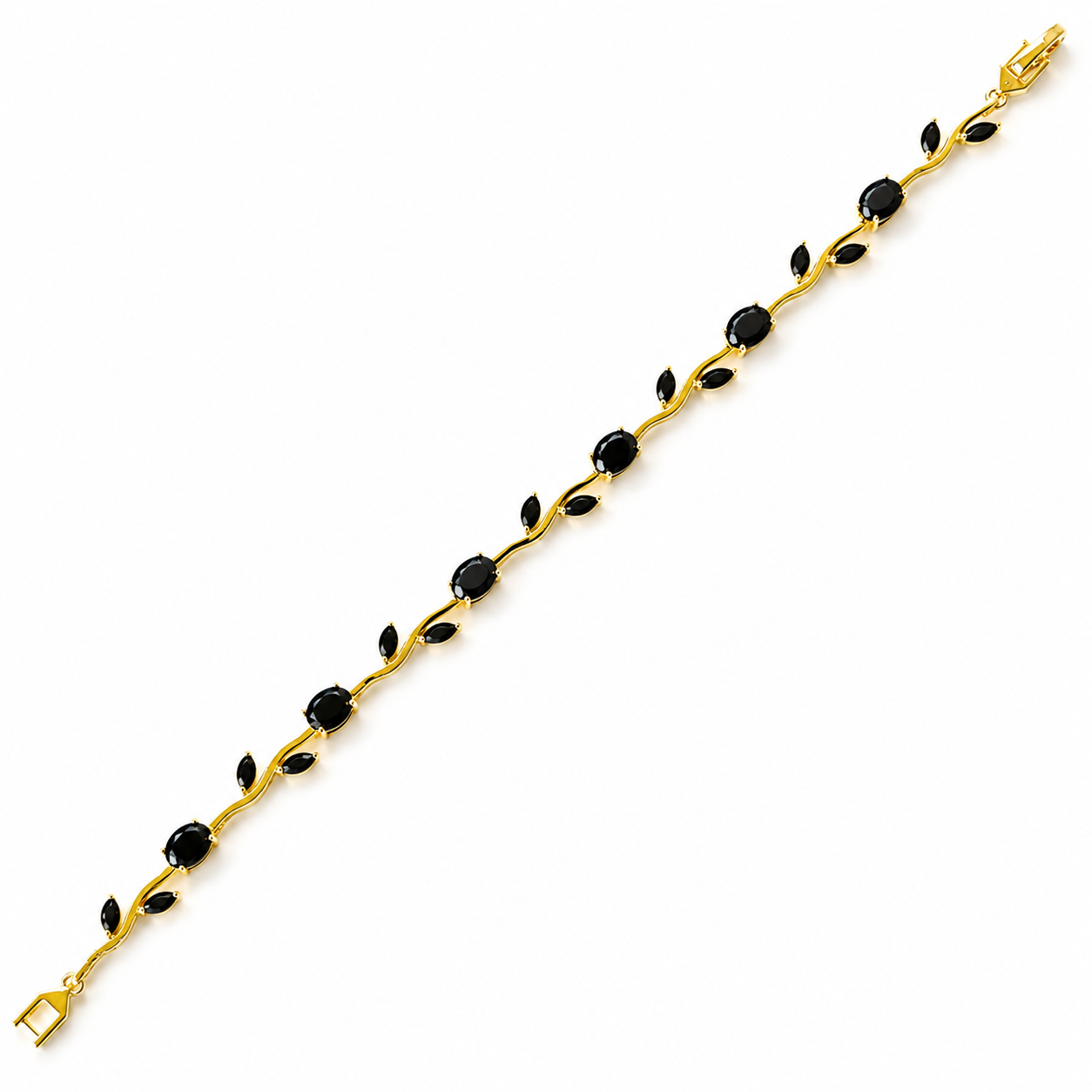 Black Zirconia Tulip Design American Diamond Gold Plated Stainless Steel Bracelet