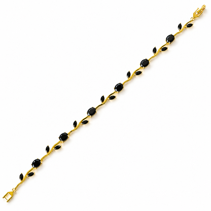 Black Zirconia Tulip Design American Diamond Gold Plated Stainless Steel Bracelet