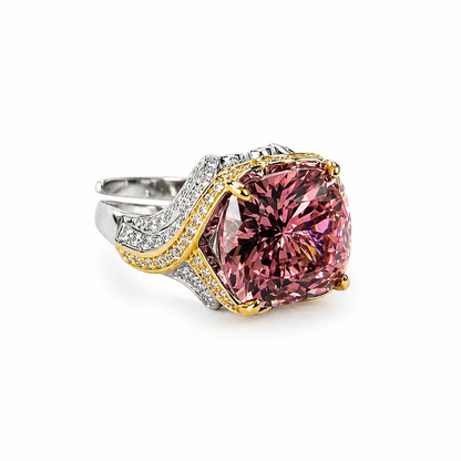 Pink Topaz Cubic Zirconia Ice Cut American Diamond Gold/Silver Plated Adjustable Ring