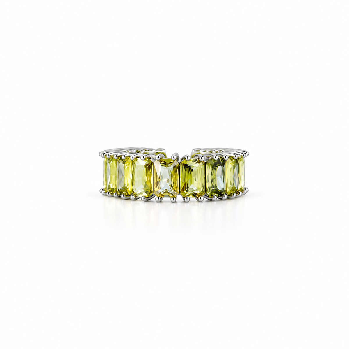 Olive Green Cubic Zirconia Ice Cut American Diamond Silver Plated Adjustable Ring