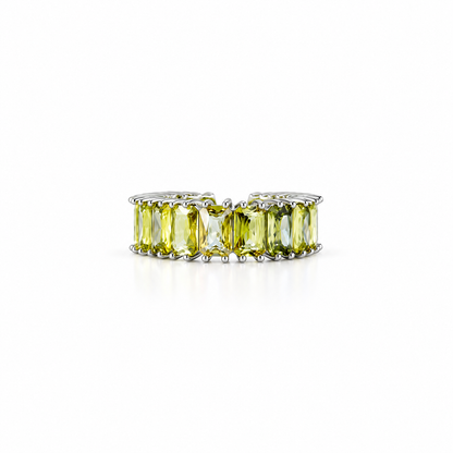 Olive Green Cubic Zirconia Ice Cut American Diamond Silver Plated Adjustable Ring