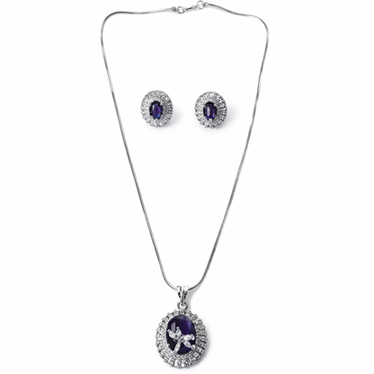 Purple Amethyst Cubic Zirconia American Diamond Silver Plated Pendant Set