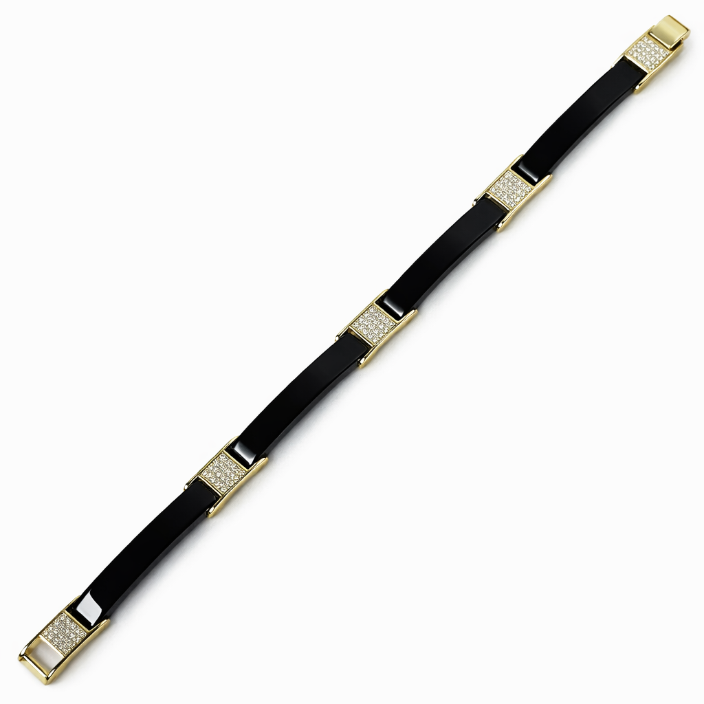Black & Gold Cubic Zirconia American Diamond Ceramic Stainless Steel Bracelet