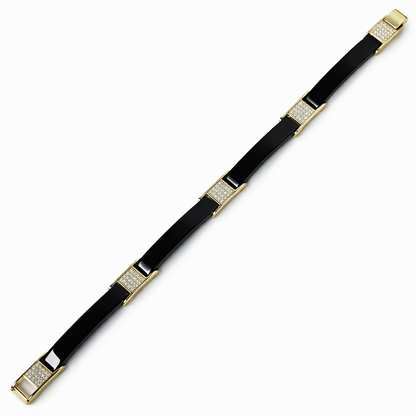 Black & Gold Cubic Zirconia American Diamond Ceramic Stainless Steel Bracelet