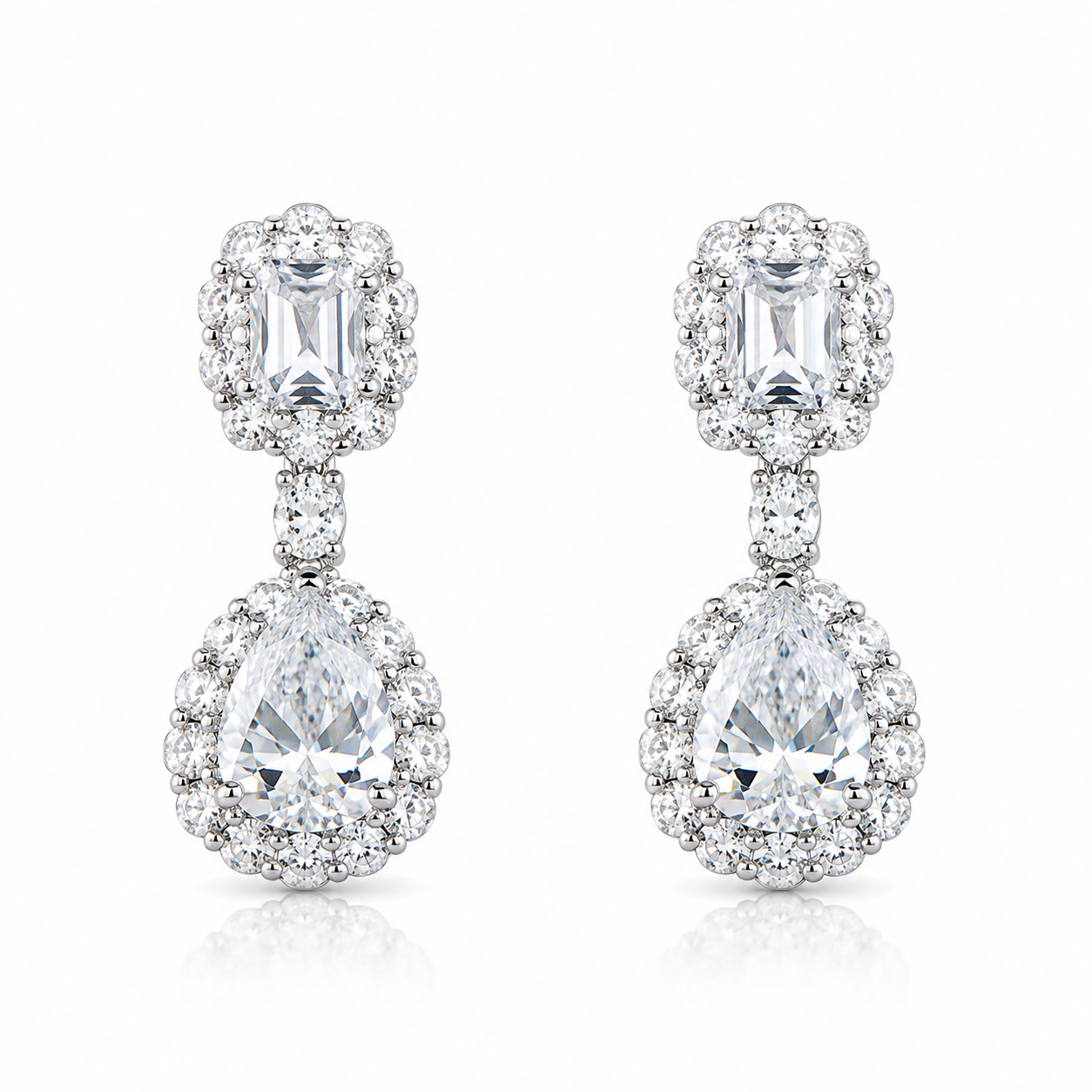 Solitaire Cubic Zirconia Ice Cut American Diamond Silver Plated Earrings