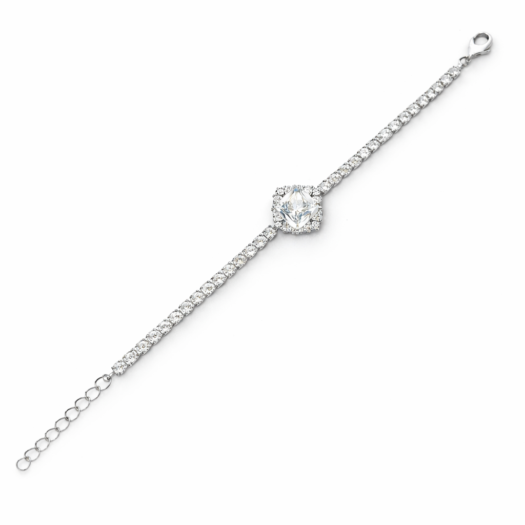 Solitaire Cubic Zirconia American Diamond Silver Plated Bracelet