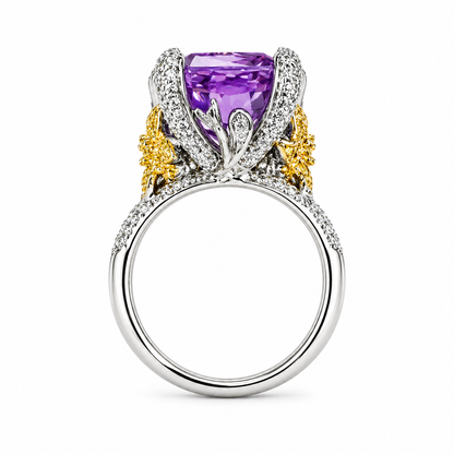 Purple Amethyst Cubic Zirconia Ice Cut American Diamond Gold/Silver Plated Adjustable Ring