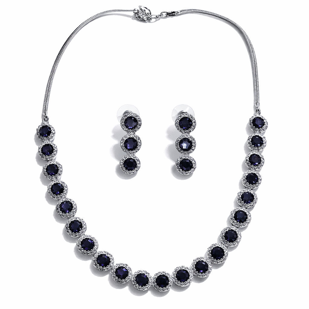 Purple Amethyst Cubic Zirconia American Diamond Silver Plated Necklace Set