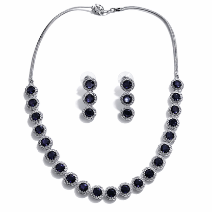 Purple Amethyst Cubic Zirconia American Diamond Silver Plated Necklace Set