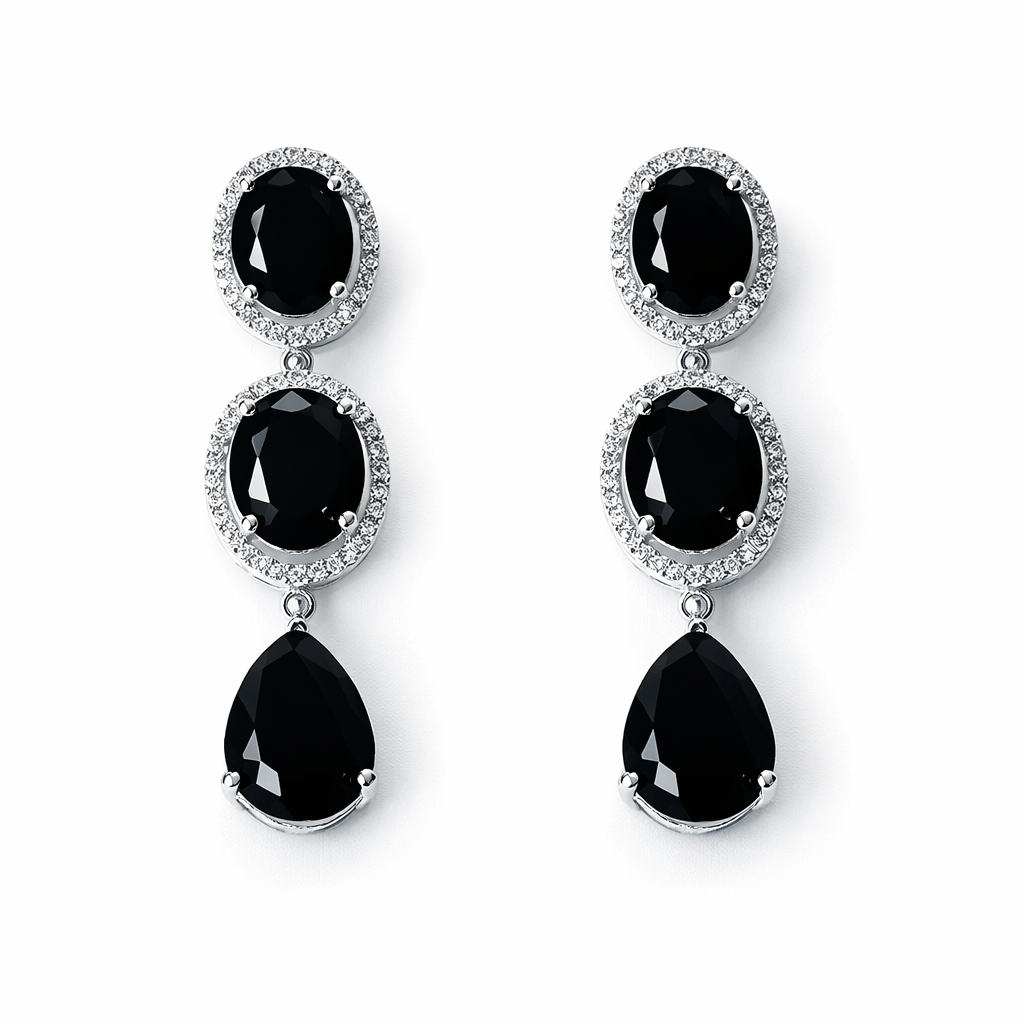 Black Cubic Zirconia American Diamond Silver Plated Earrings