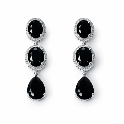 Black Cubic Zirconia American Diamond Silver Plated Earrings