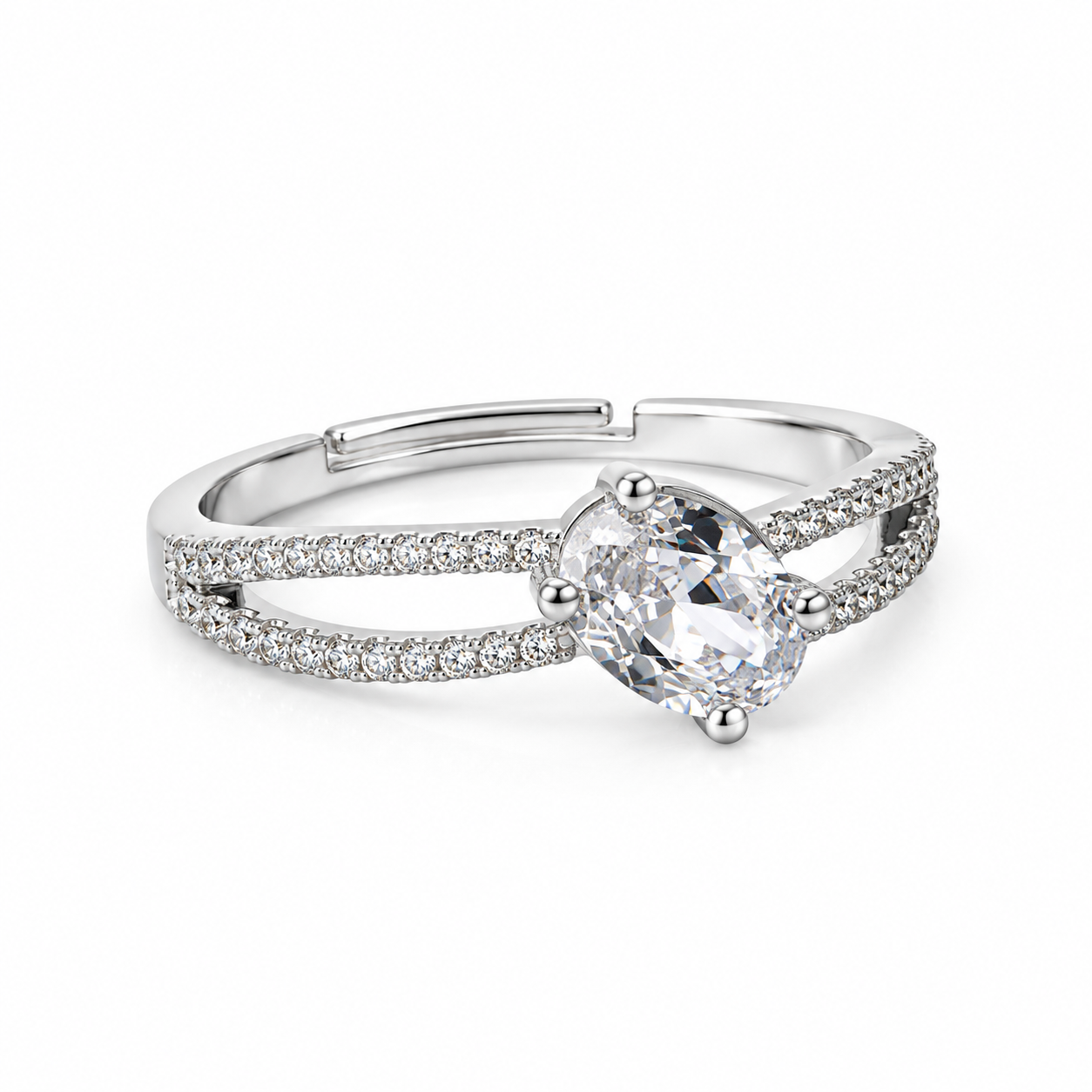 Solitaire Cubic Zirconia American Diamond Silver Plated Adjustable Ring