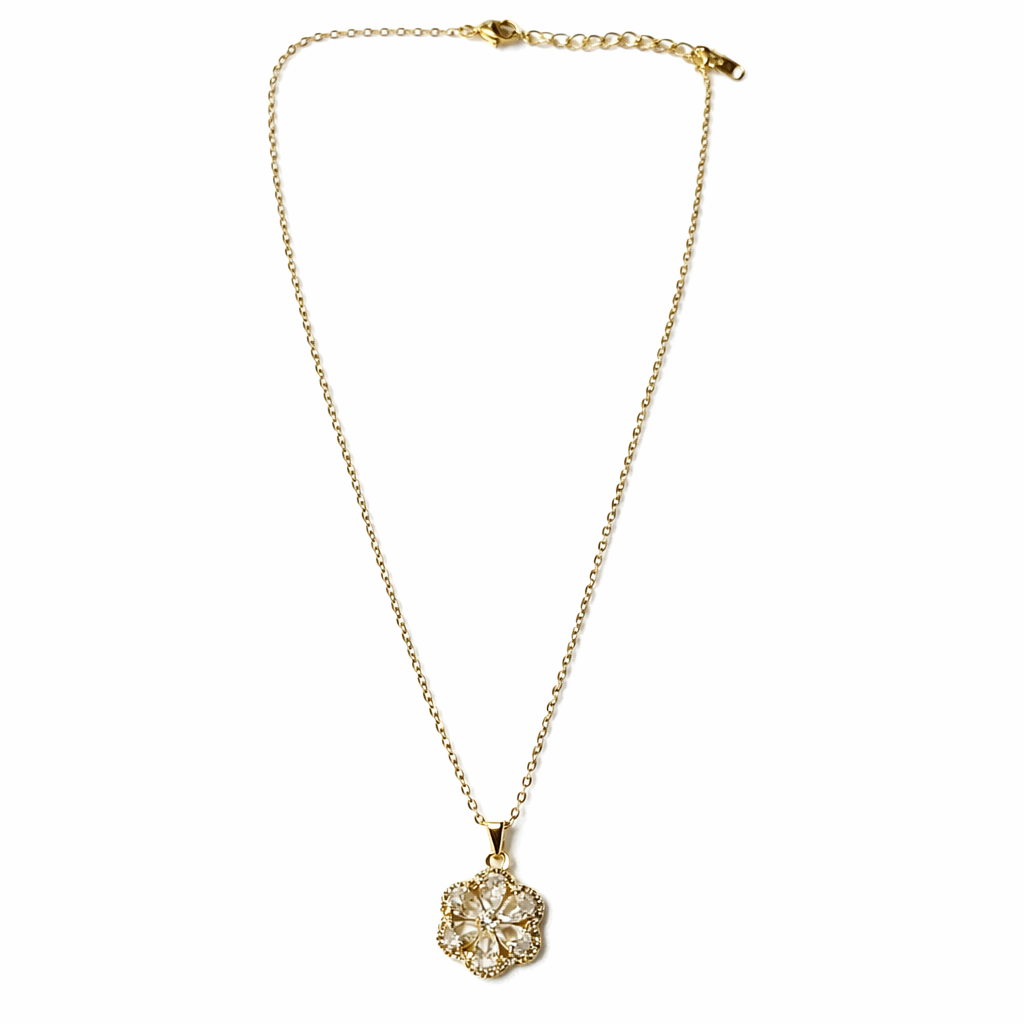 Flower Design American Diamond Gold Plated Anti-Tarnish Necklace